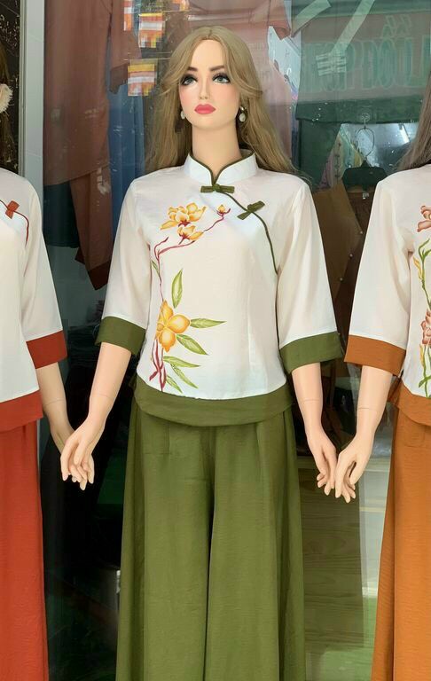 Cổ Tàu xéo phối 2 màu 054 (xanh rêu)